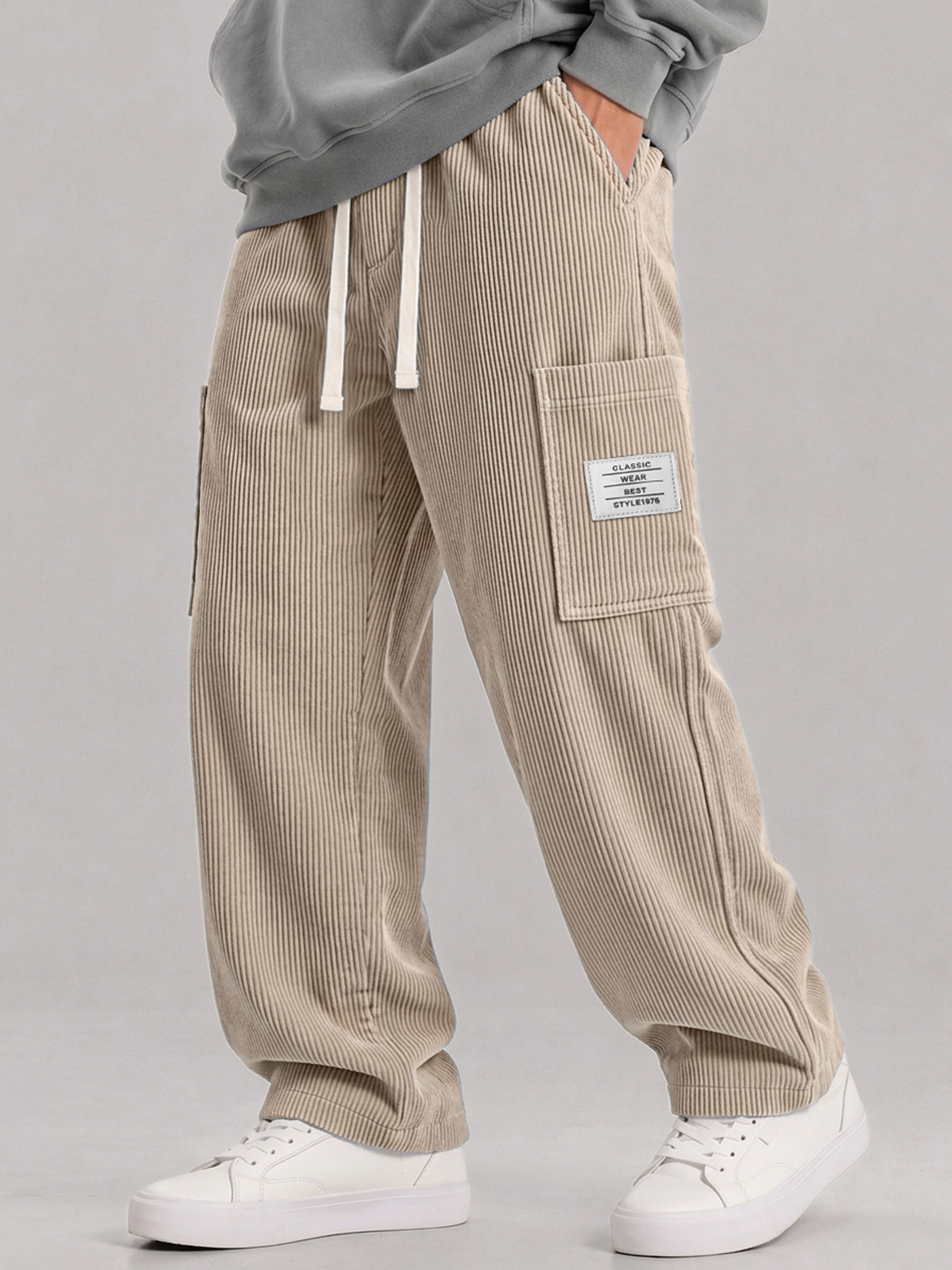Men's Corduroy Multi-Pocket Elastic-Waist Casual Cargo Pants
