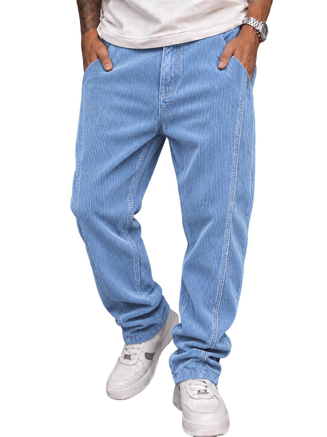 Men's Casual Corduroy Trousers with Minimalist Stitching and Panel Details
