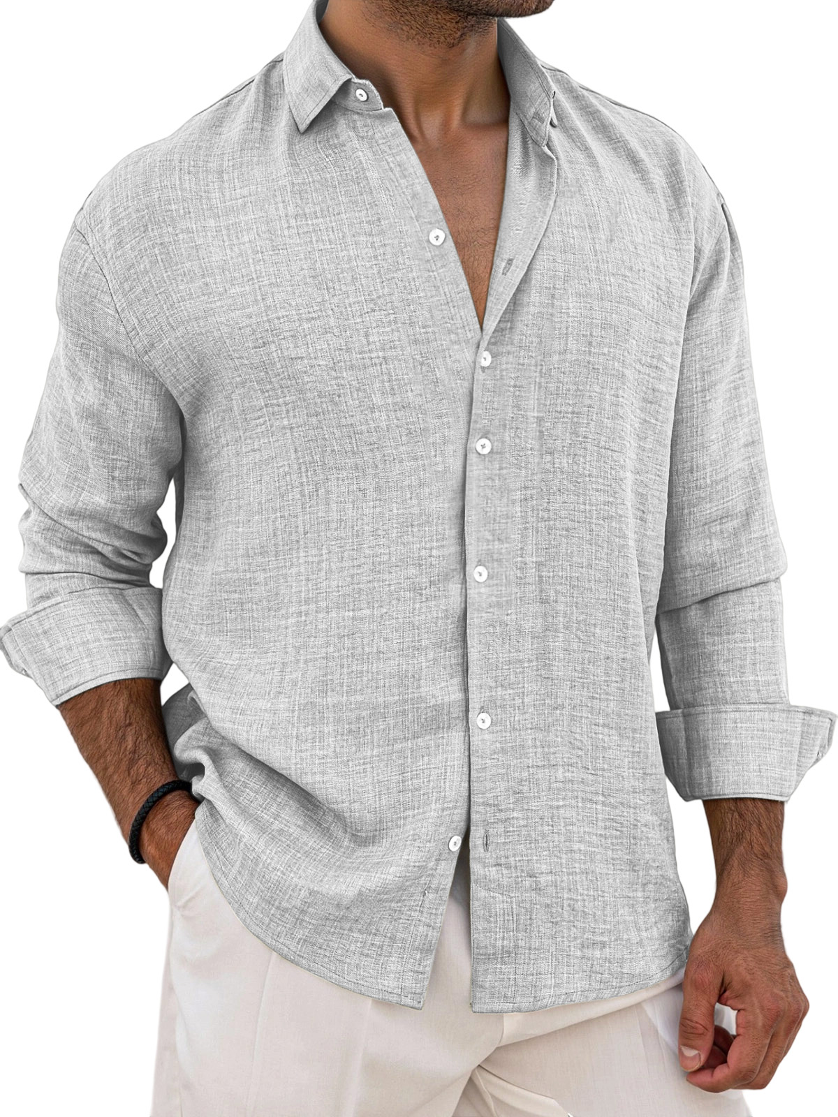 Men's Breathable And Comfortable Solid Color Long Sleeve Shirt