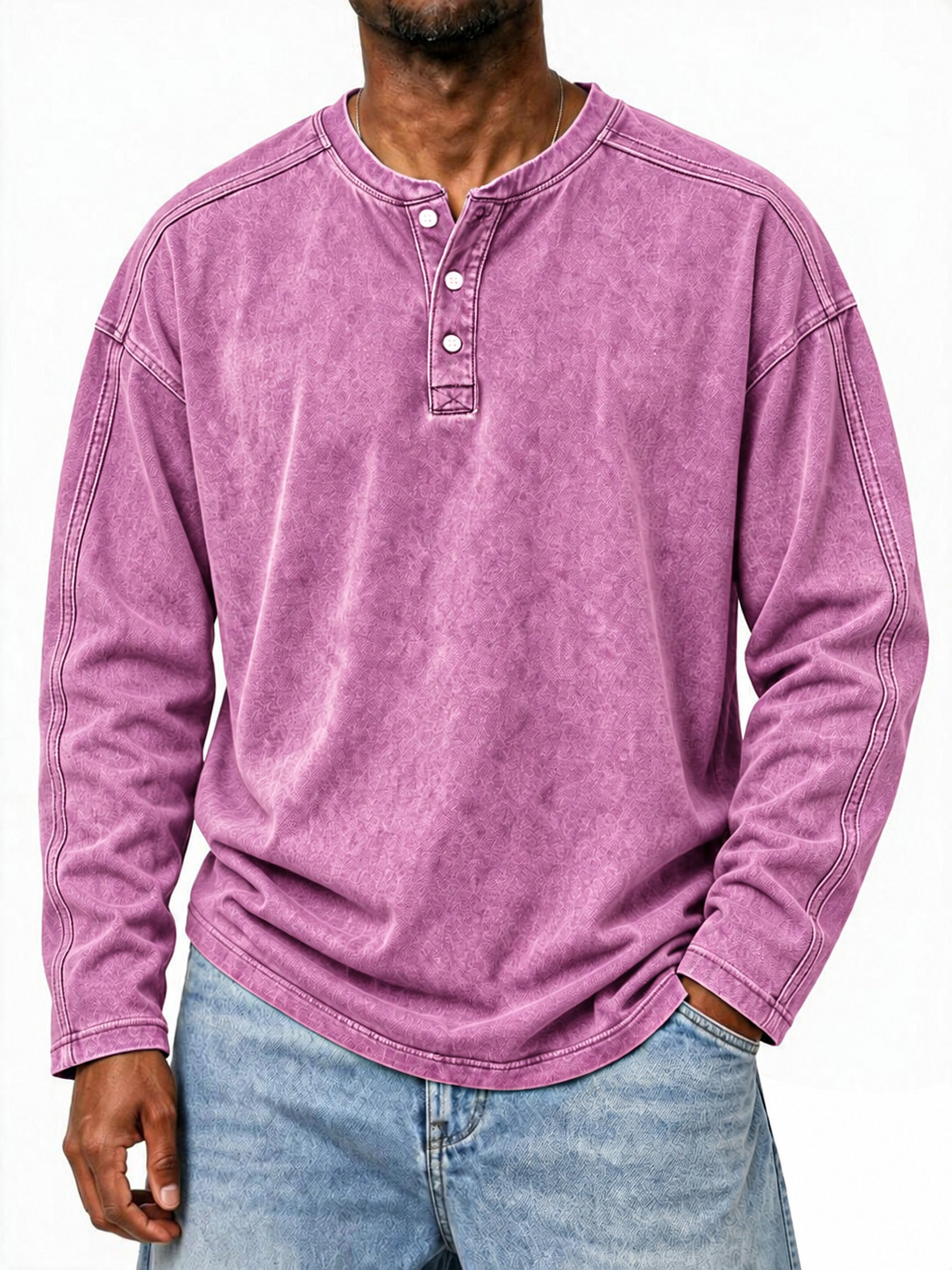 Men’s Vintage-Washed Relaxed-Fit Henley Long-Sleeve Tee