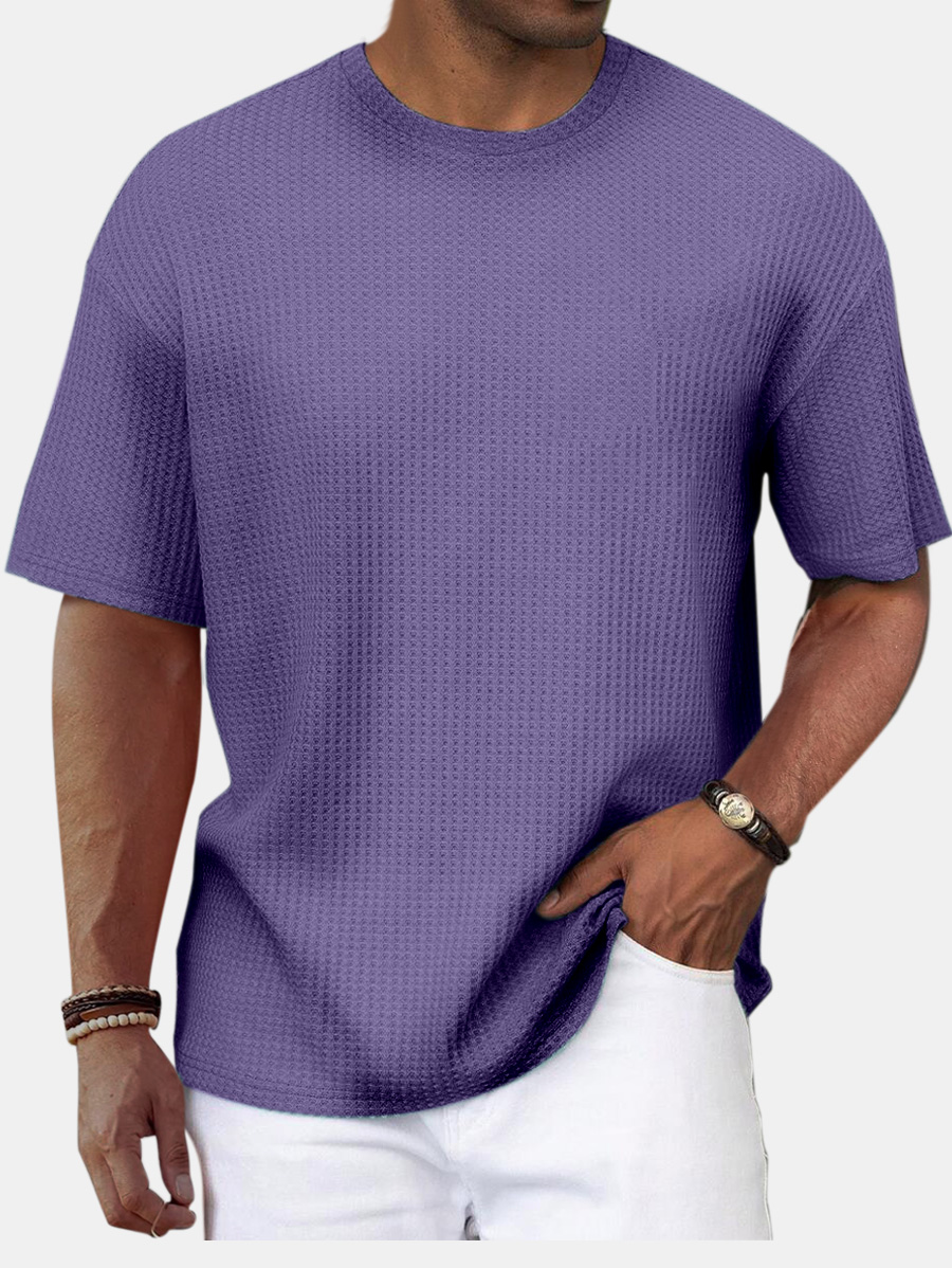 Men's Summer Casual Wave Pattern Solid Color Short Sleeve T-shirt