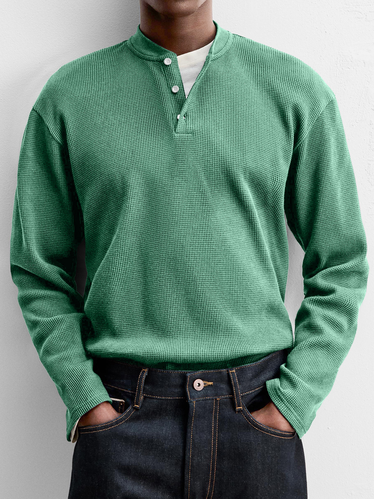 Men's Everyday Casual Waffle Button Down Long Sleeve Henley