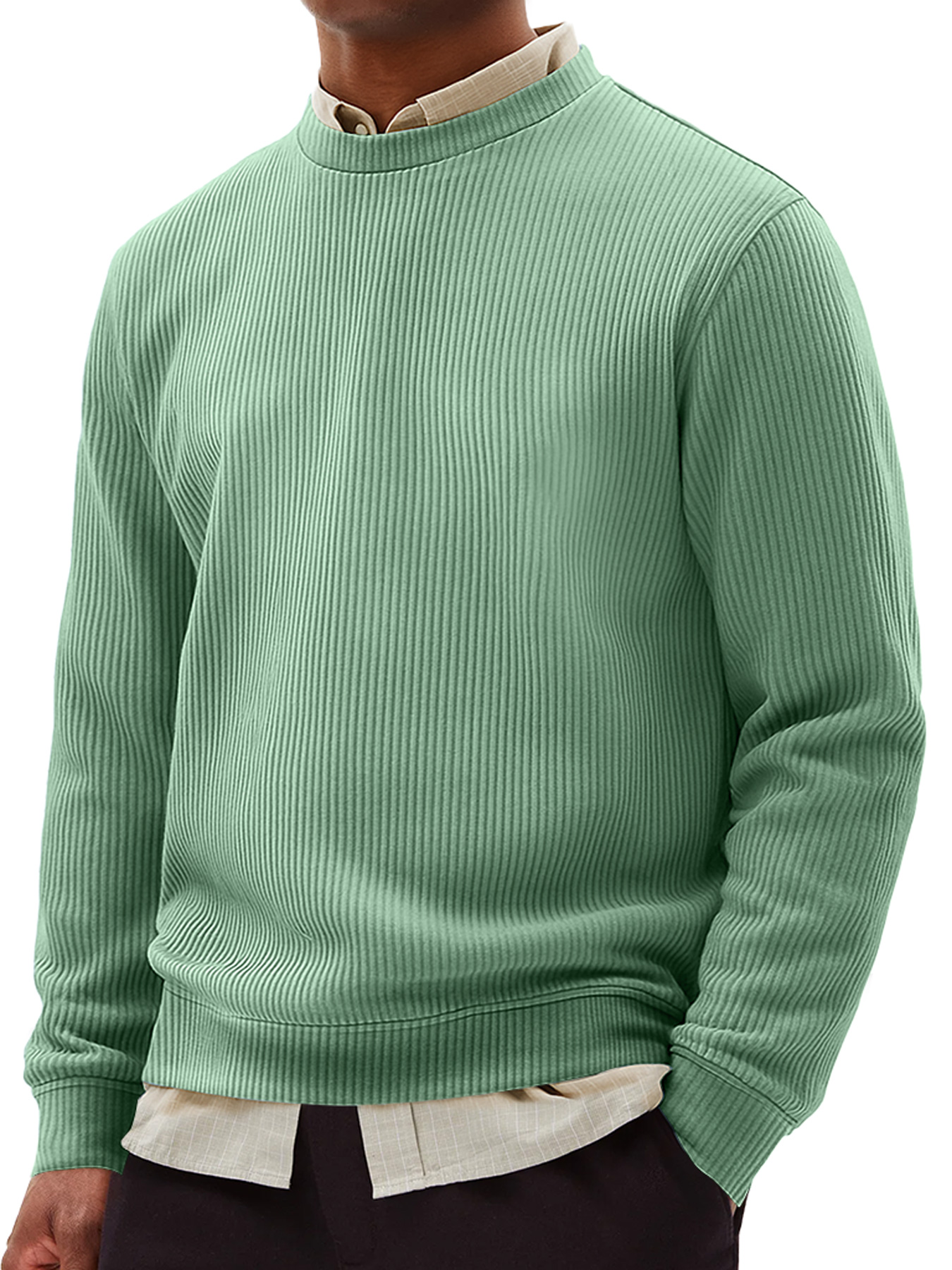 Simple Ribbed Round Neck Everyday Casual Comfortable Long-sleeved T-sh