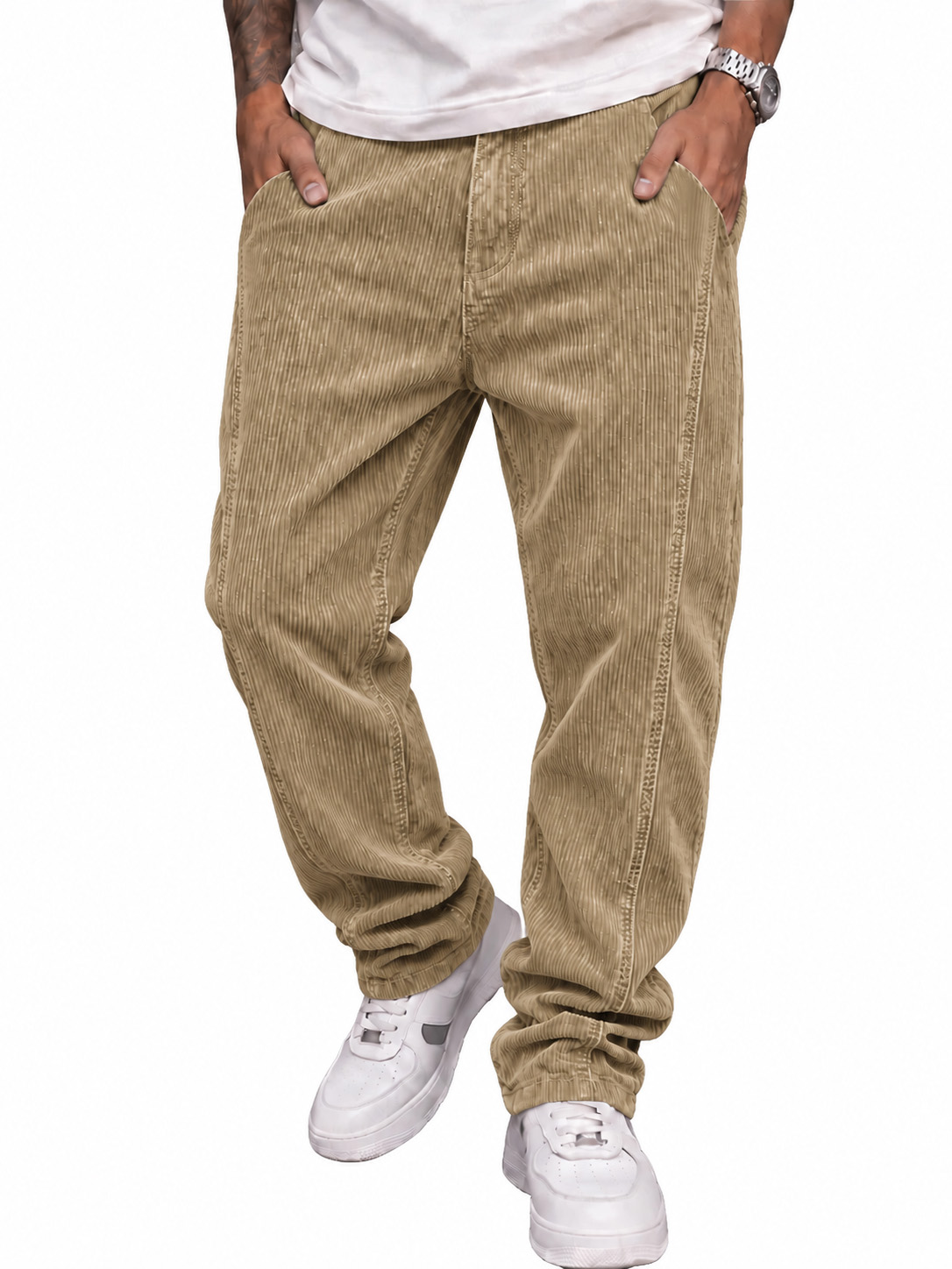 Men's Casual Corduroy Trousers with Minimalist Stitching and Panel Details