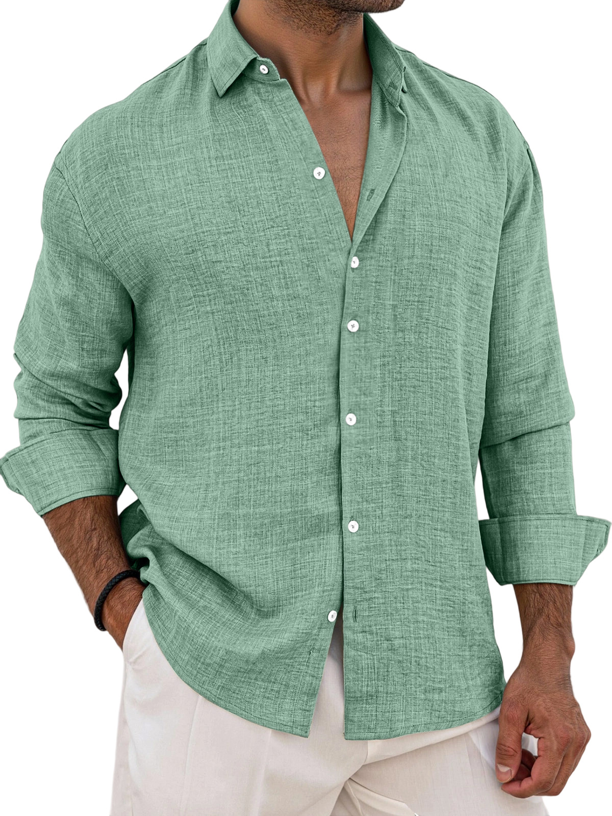 Men's Breathable And Comfortable Solid Color Long Sleeve Shirt