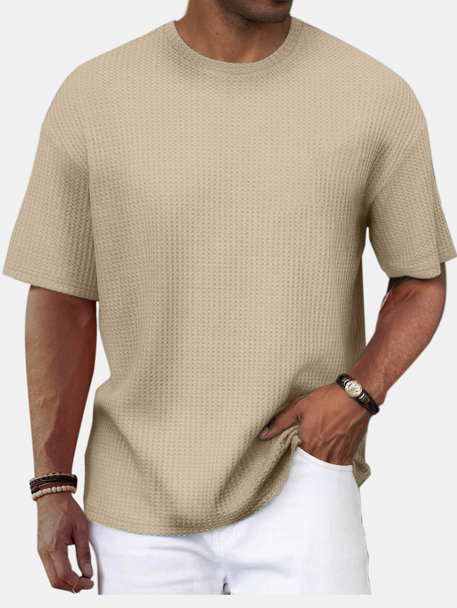 Men's Summer Casual Wave Pattern Solid Color Short Sleeve T-shirt