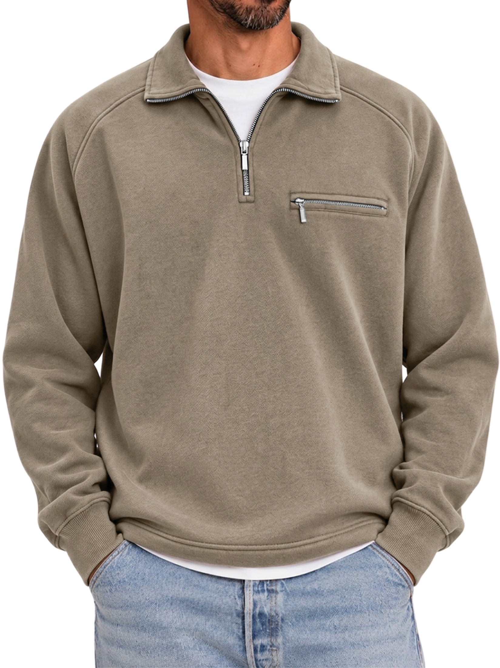 Men's Quarter-Zip Casual Sweatshirt with Collar and Zippered Pocket
