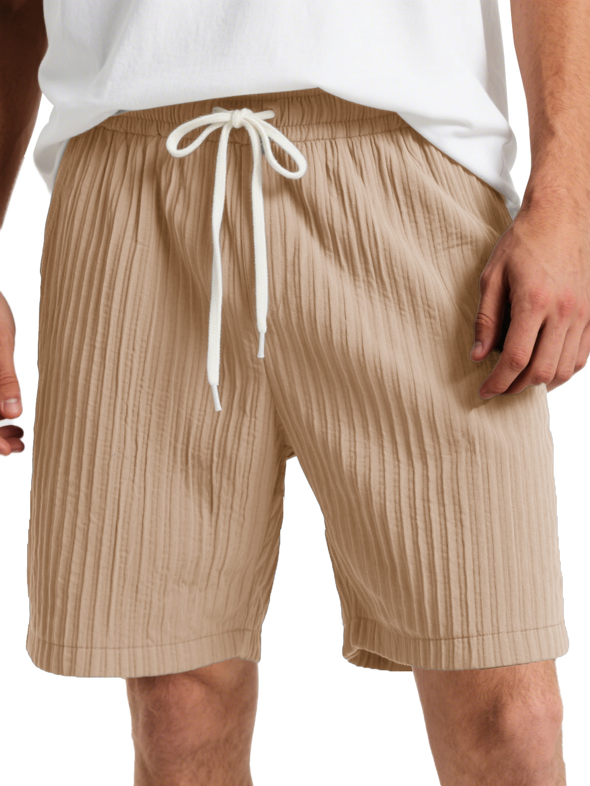  Men's Fashion Casual Striped Fabric Lace-up Loose Shorts