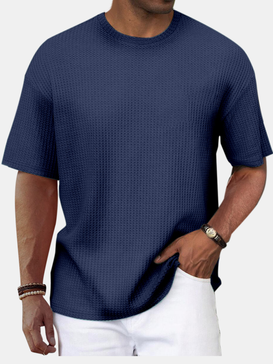 Men's Summer Casual Wave Pattern Solid Color Short Sleeve T-shirt