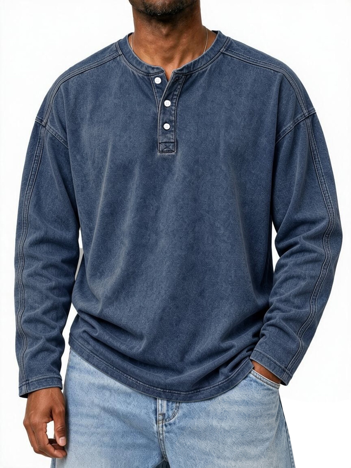 Men’s Vintage-Washed Relaxed-Fit Henley Long-Sleeve Tee