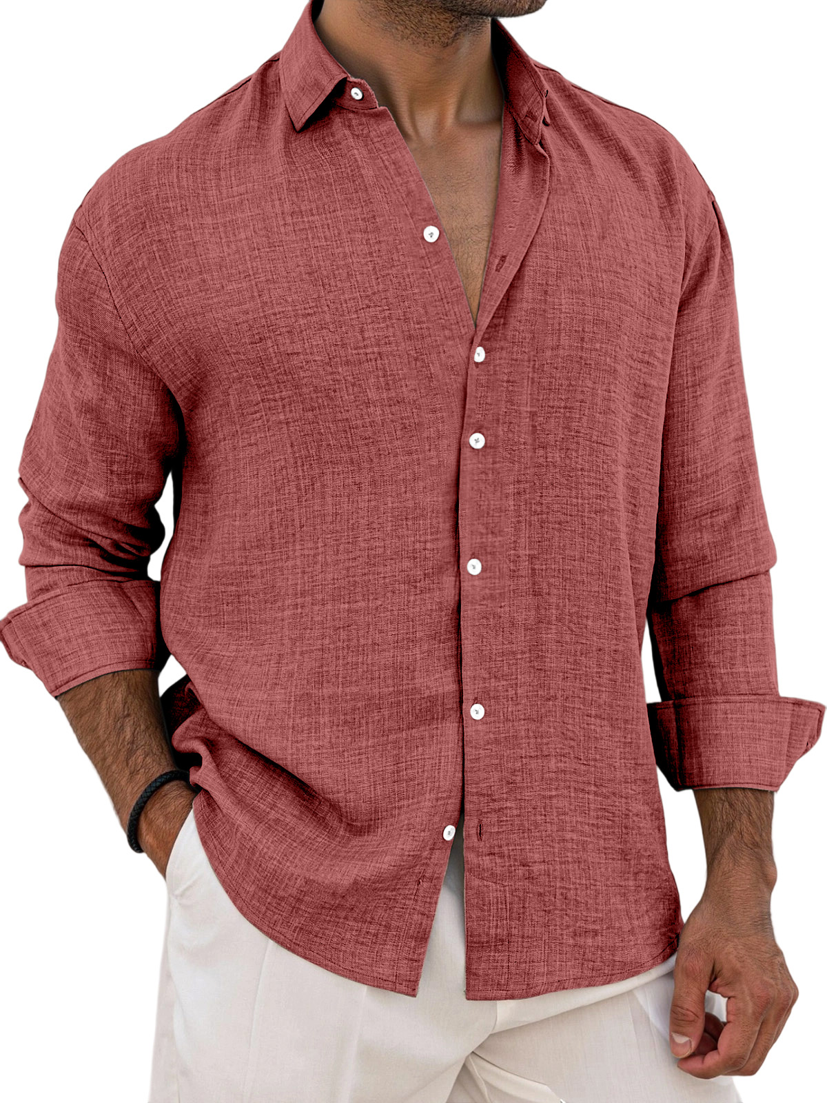 Men's Breathable And Comfortable Solid Color Long Sleeve Shirt