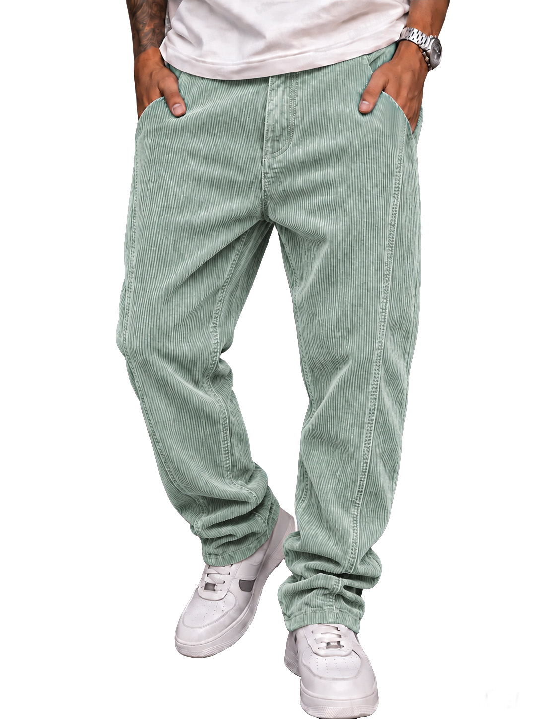Men's Casual Corduroy Trousers with Minimalist Stitching and Panel Details