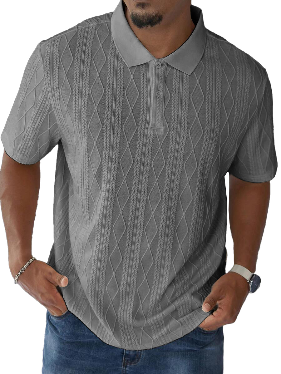 Men's Fashion Casual Jacquard Short Sleeve Lapel Polo Shirt