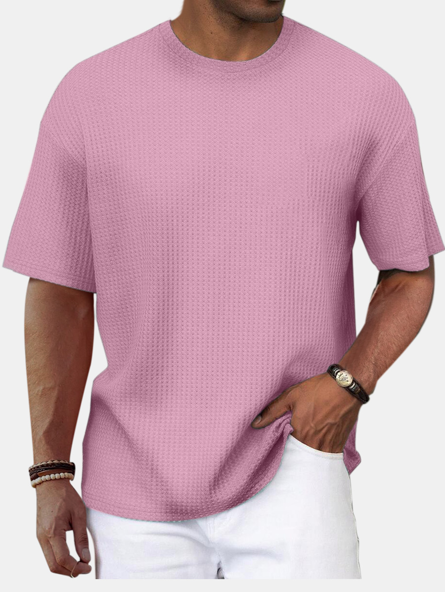 Men's Summer Casual Wave Pattern Solid Color Short Sleeve T-shirt