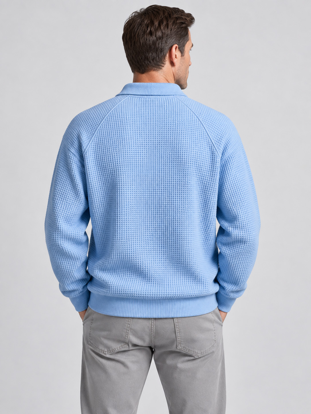 Men's Waffle-Knit Quarter-Zip Polo Sweatshirt