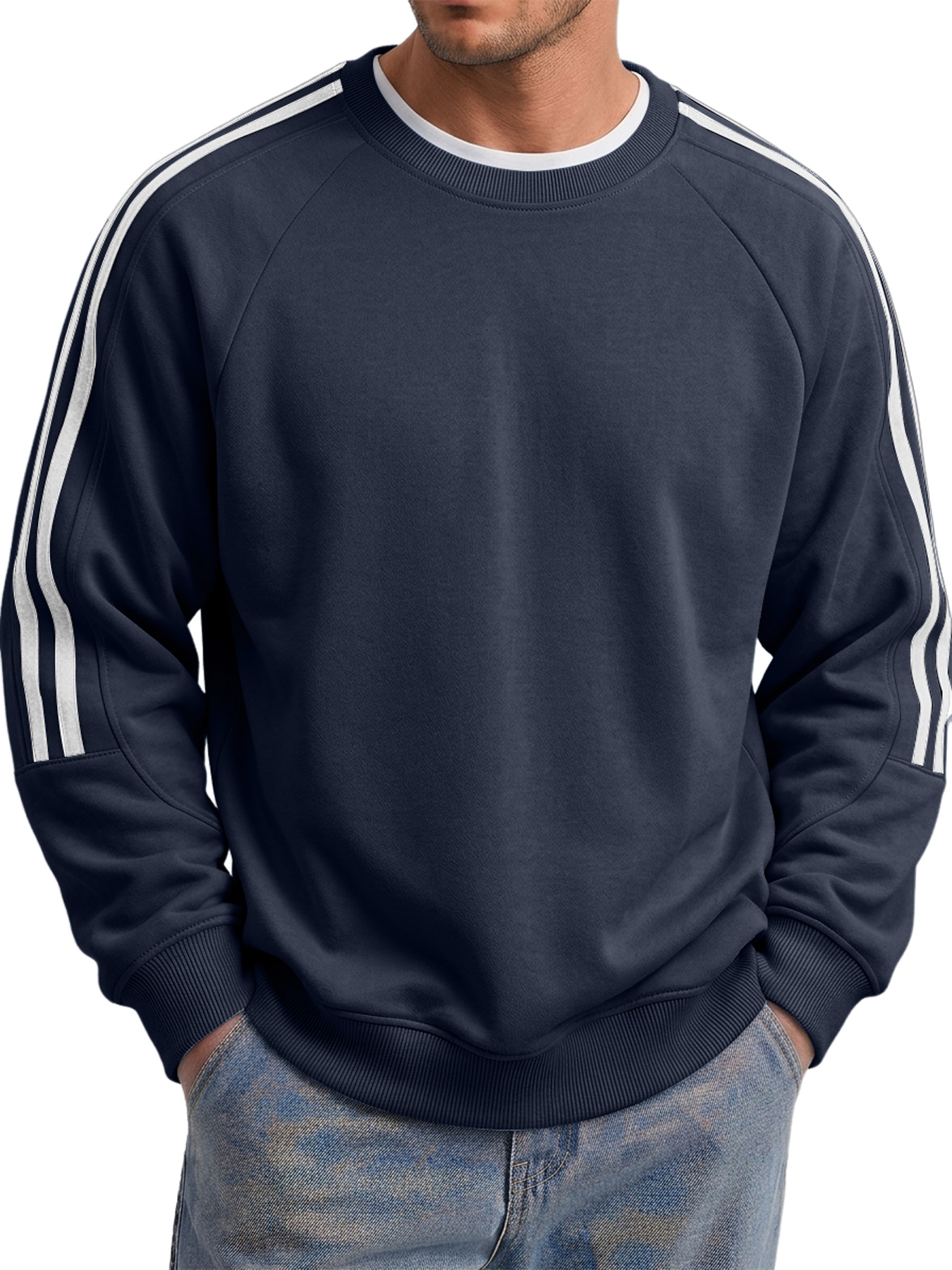 Men's Autumn/Winter Comfortable Crew-Neck Sweatshirt with Panel Design