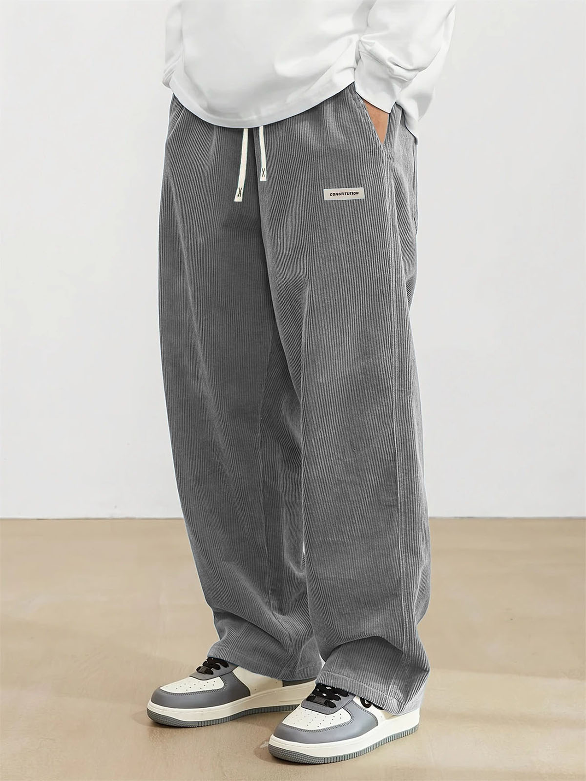  Men's Fashion Vintage Sports Corduroy Fabric Logo Embroidered Trousers 