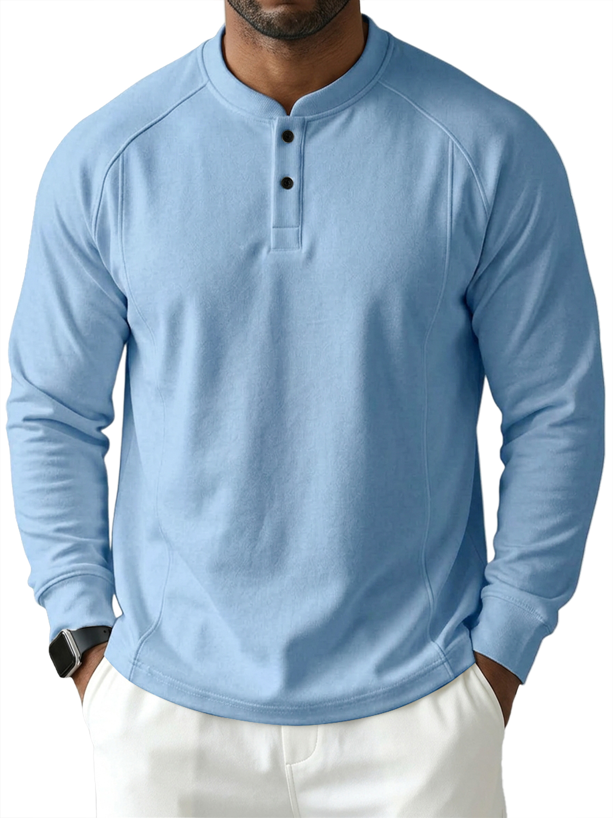 Men's 100% Cotton Casual Long-Sleeve Henley Shirt