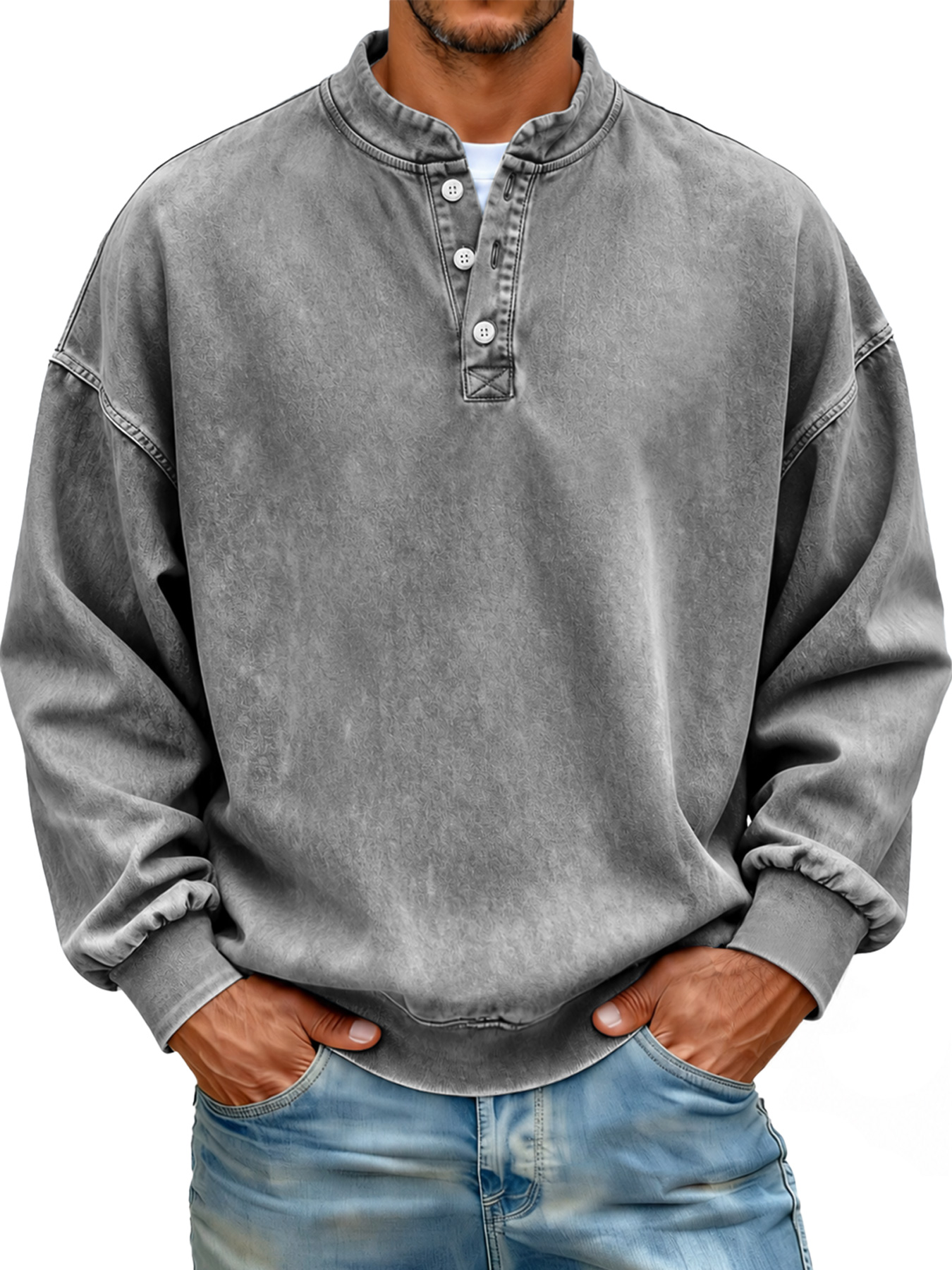 Men's Autumn/Winter Vintage Stand-Collar Button-Front Casual Sweatshirt