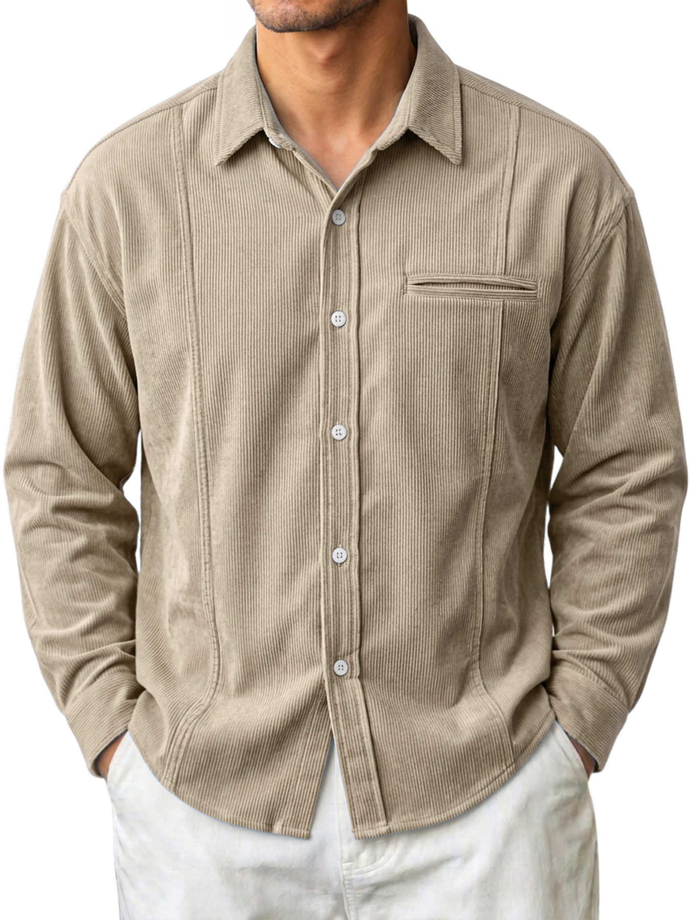 Men's Deconstructed Corduroy Casual Long-Sleeve Shirt