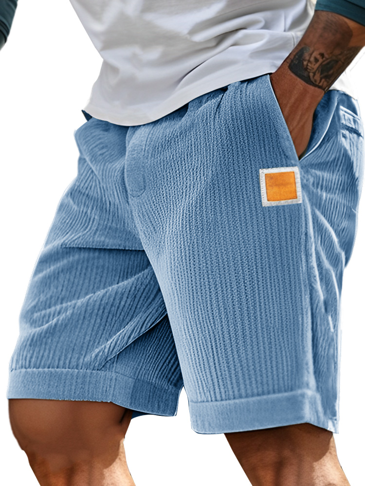 Men's Fashion Sports Lace-up Ribbed Fabric Embroidered Logo Shorts