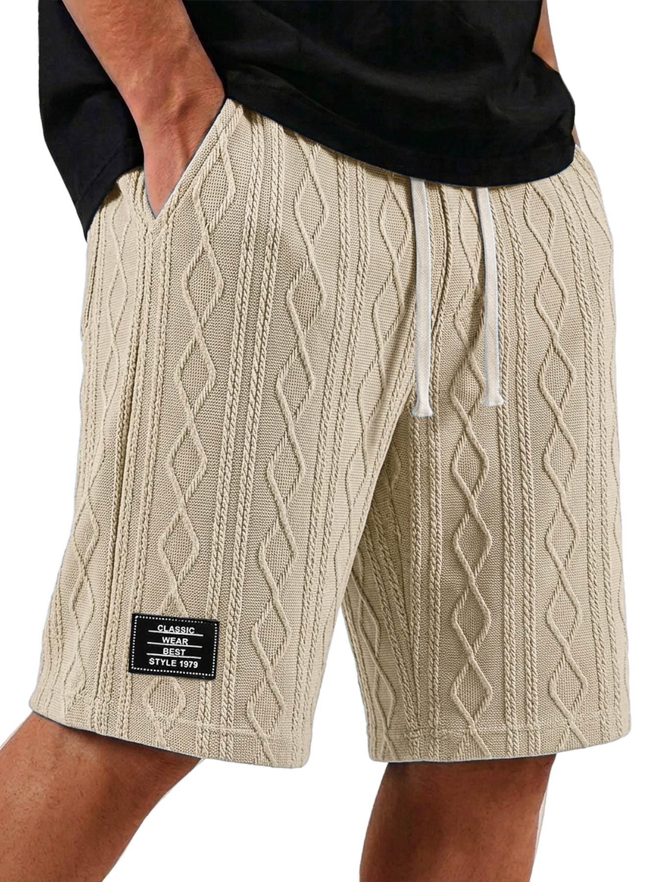 Men's Casual Jacquard Textured Embroidered Logo Loose Shorts