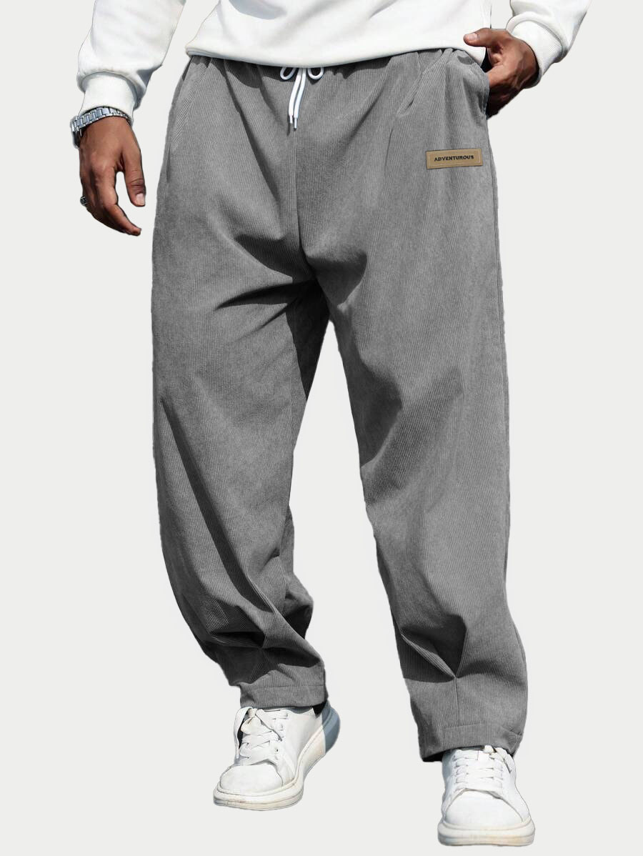 Men's Fashion Casual Sports Corduroy Fabric Logo Embroidered Pocket Trousers 