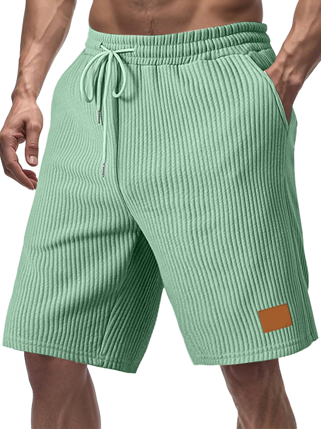 Men's Everyday Striped Embroidered Logo Drawstring Casual Shorts