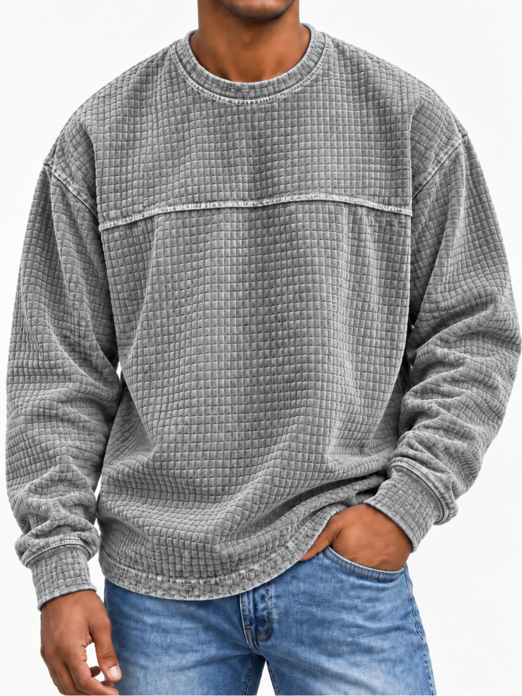 Men's Casual Patchwork Crew Neck Top