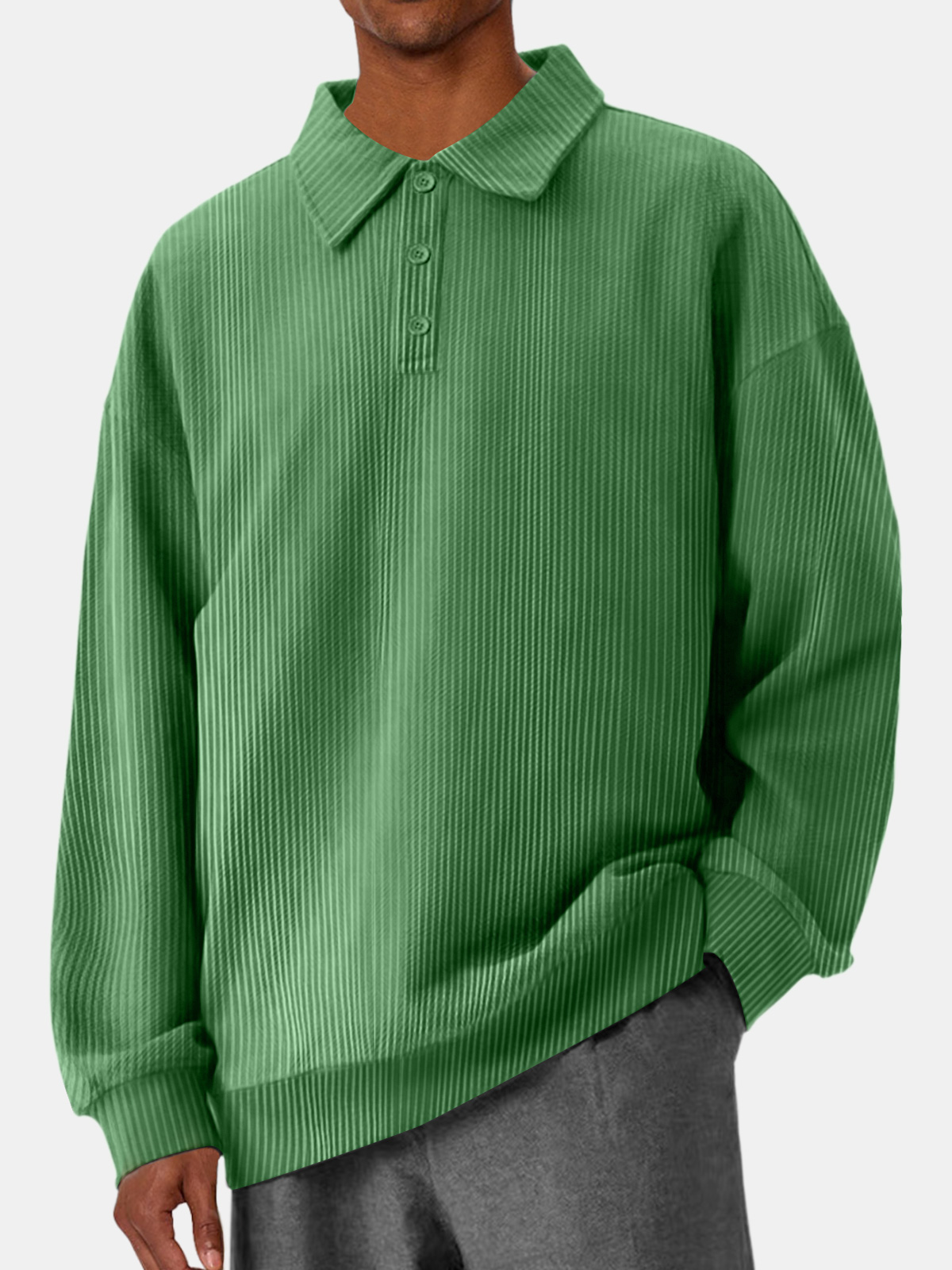 Men's Casual Pit Lapel Button Solid Color Comfortable Polo Sweatshirt