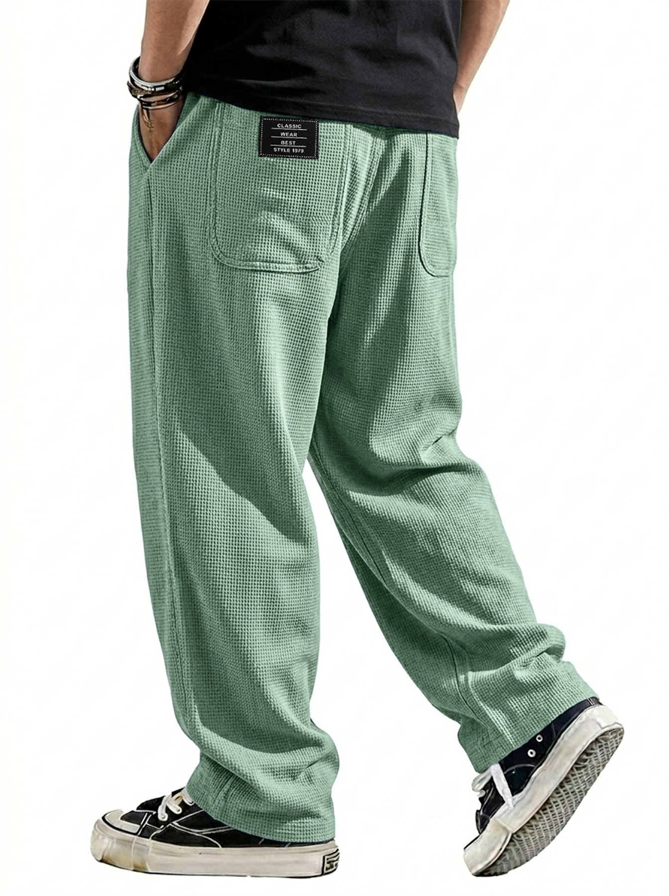 Men's Breathable Waffle-knit Embroidered Logo Casual Trousers