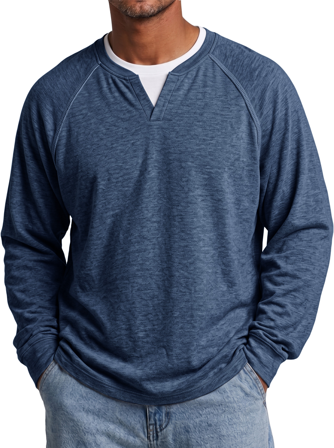Men's Autumn Casual & Comfortable Long-Sleeve T-Shirt with Raglan Sleeves and Faux-Layered Design