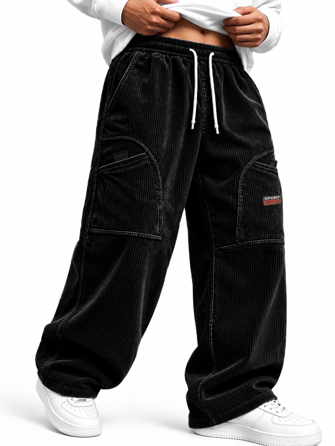 Men's Vintage-Style Drawstring Trousers with Pockets