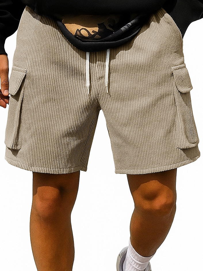 Men's Fashion Retro Outdoor Workwear Pocket Elastic Waist Drawstring Shorts