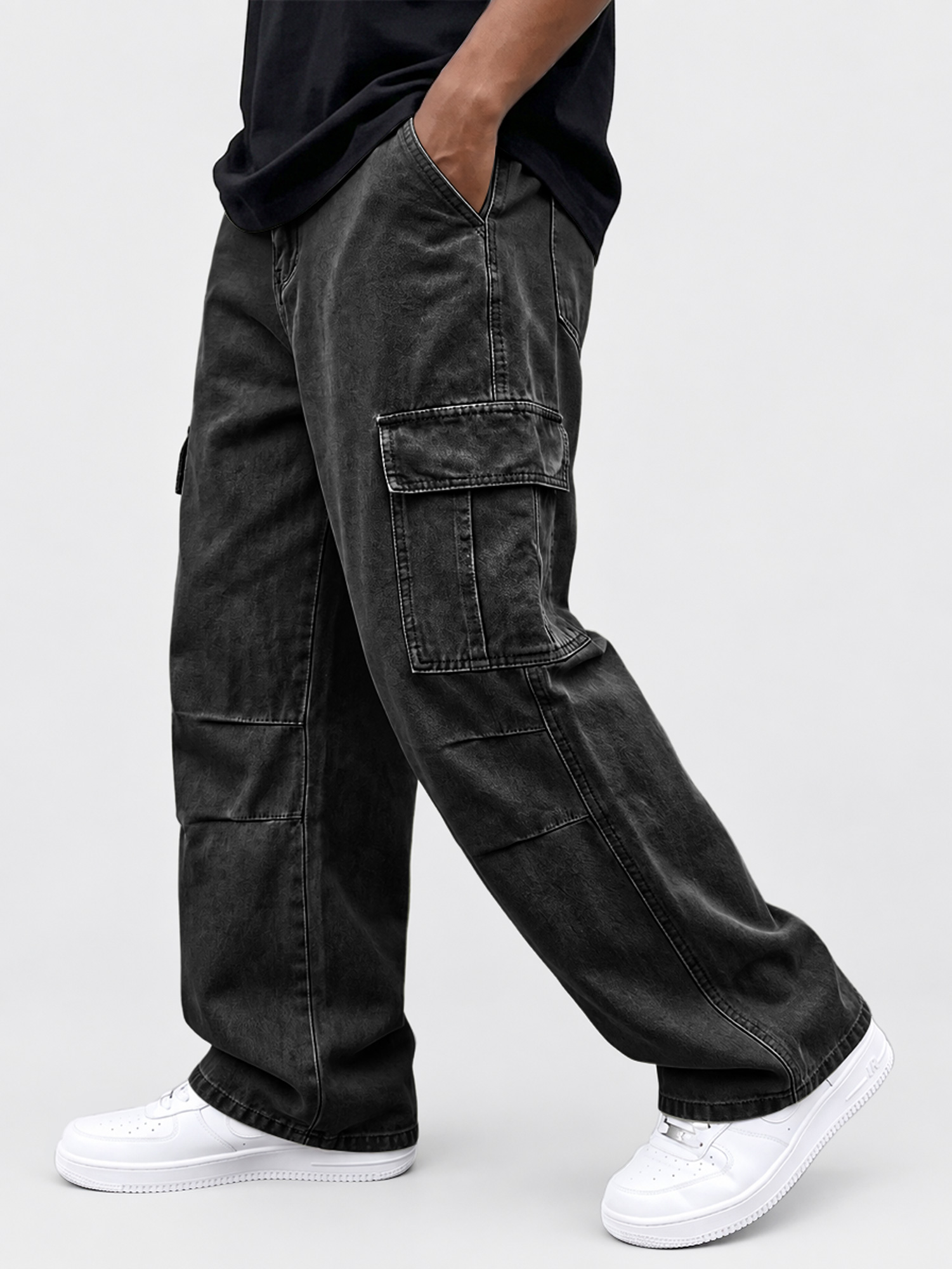 Men's Vintage-Style Distressed Washed 100% Cotton Casual Workwear Trousers