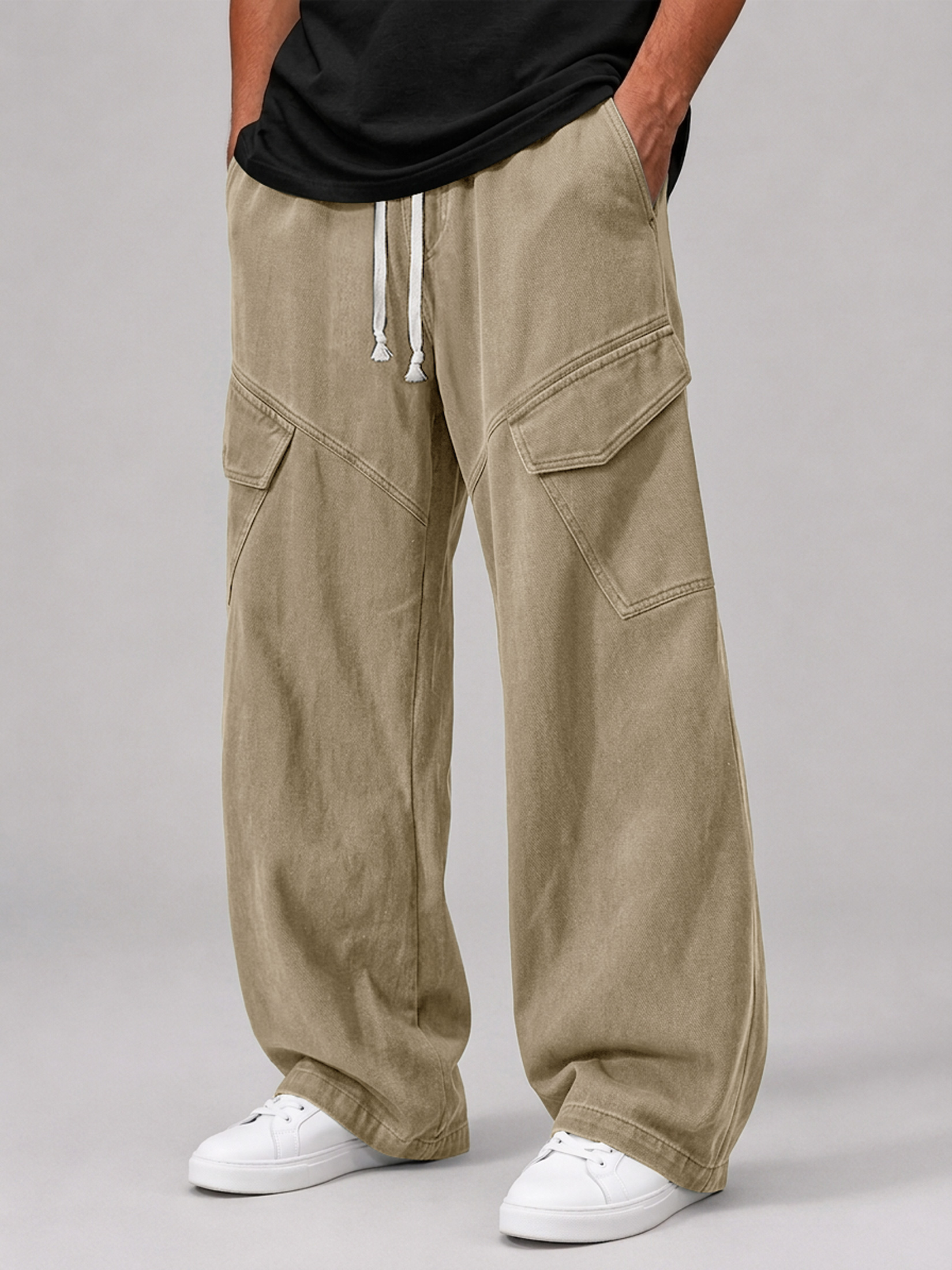 Men's Multi-Pocket Casual Cargo Pants with Elastic Waist