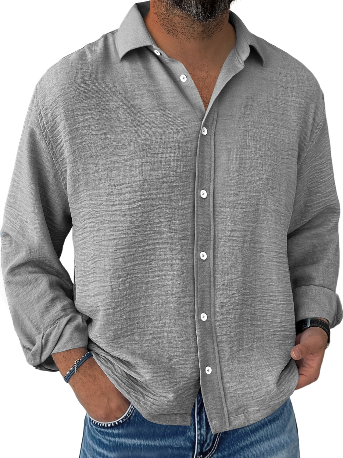 Men's Daily Loose Casual Breathable Solid Color Button Short-sleeved Shirt