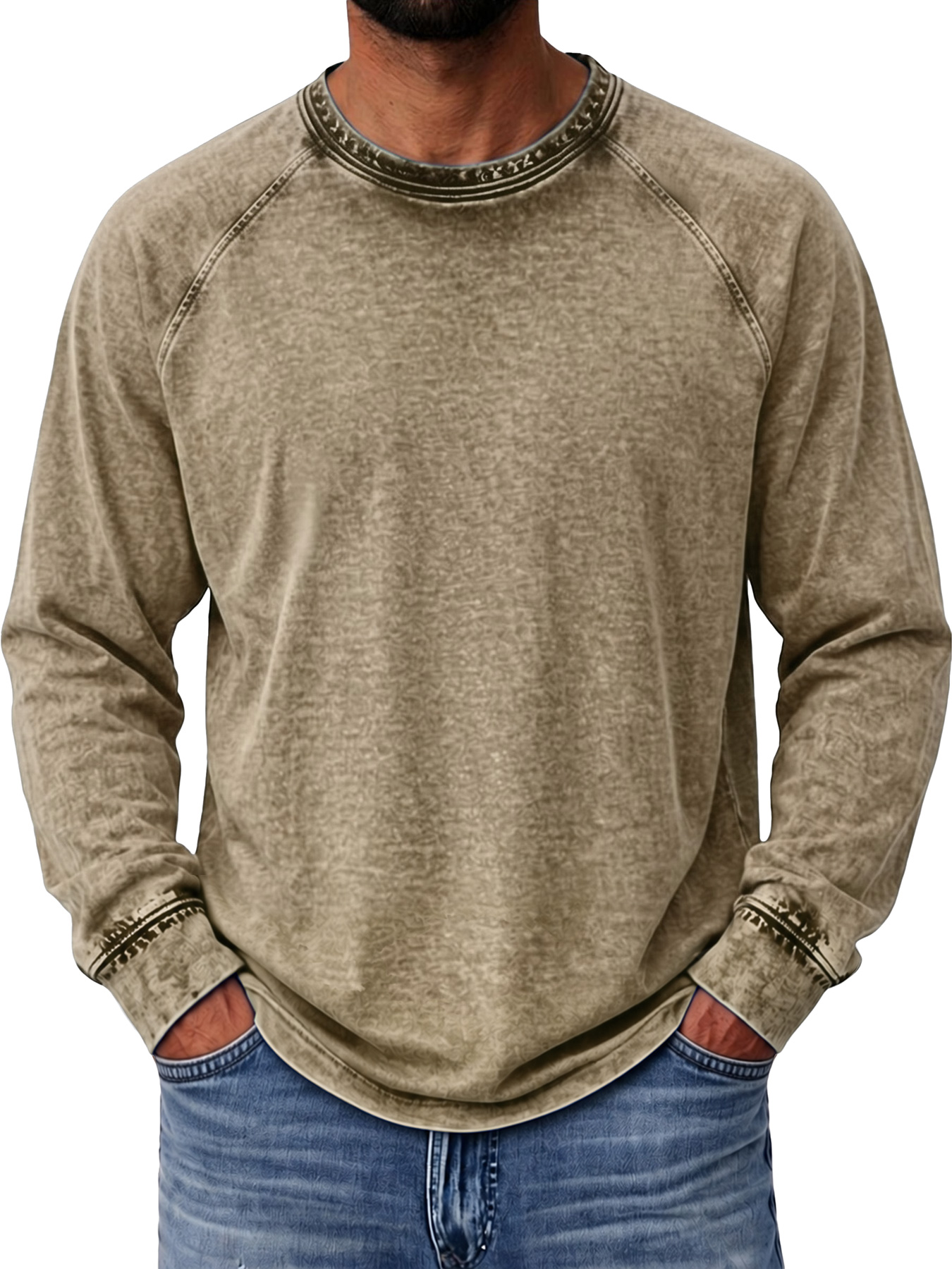 Men's Autumn Vintage Raglan Long-Sleeve Crew-Neck T-Shirt