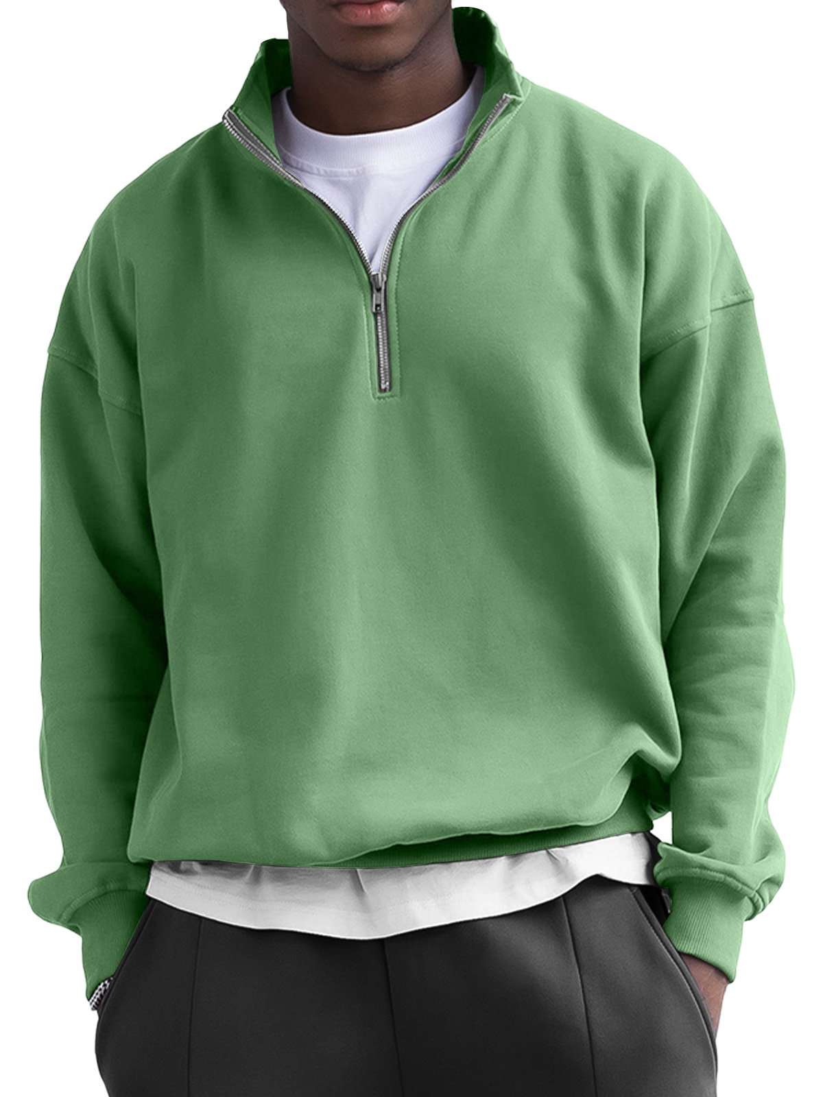 Men's Fashionable Stand Collar Zipper Casual Solid Color Sweatshirt