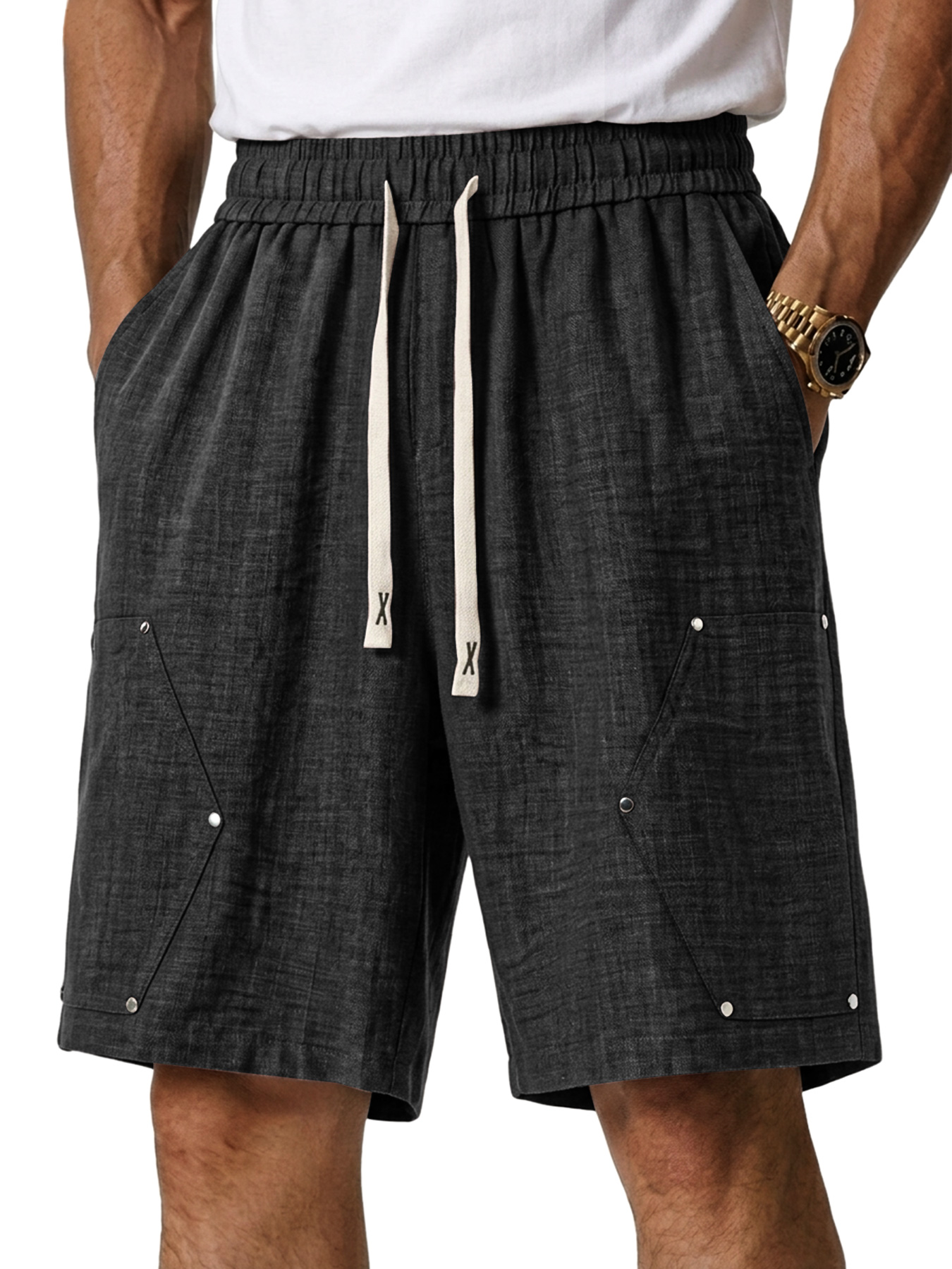 Men's Linen Studded Casual Loose Comfort Shorts