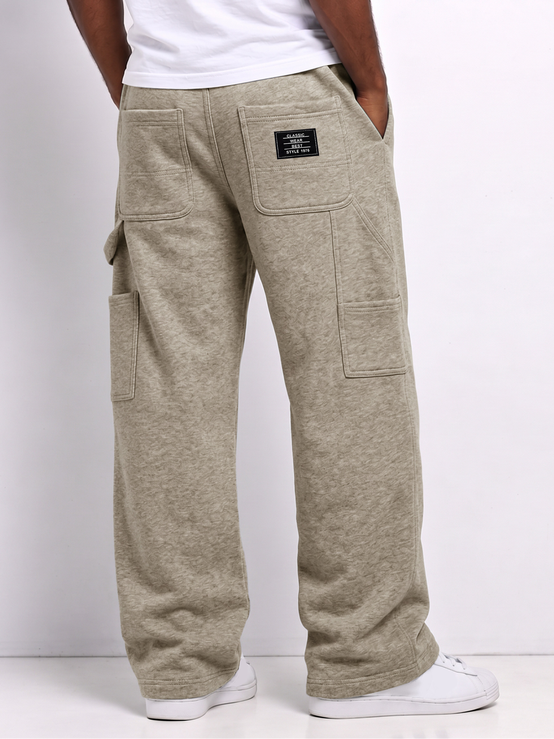 Men's Multi-Pocket Embroidered Logo Casual Cargo Sweatpants