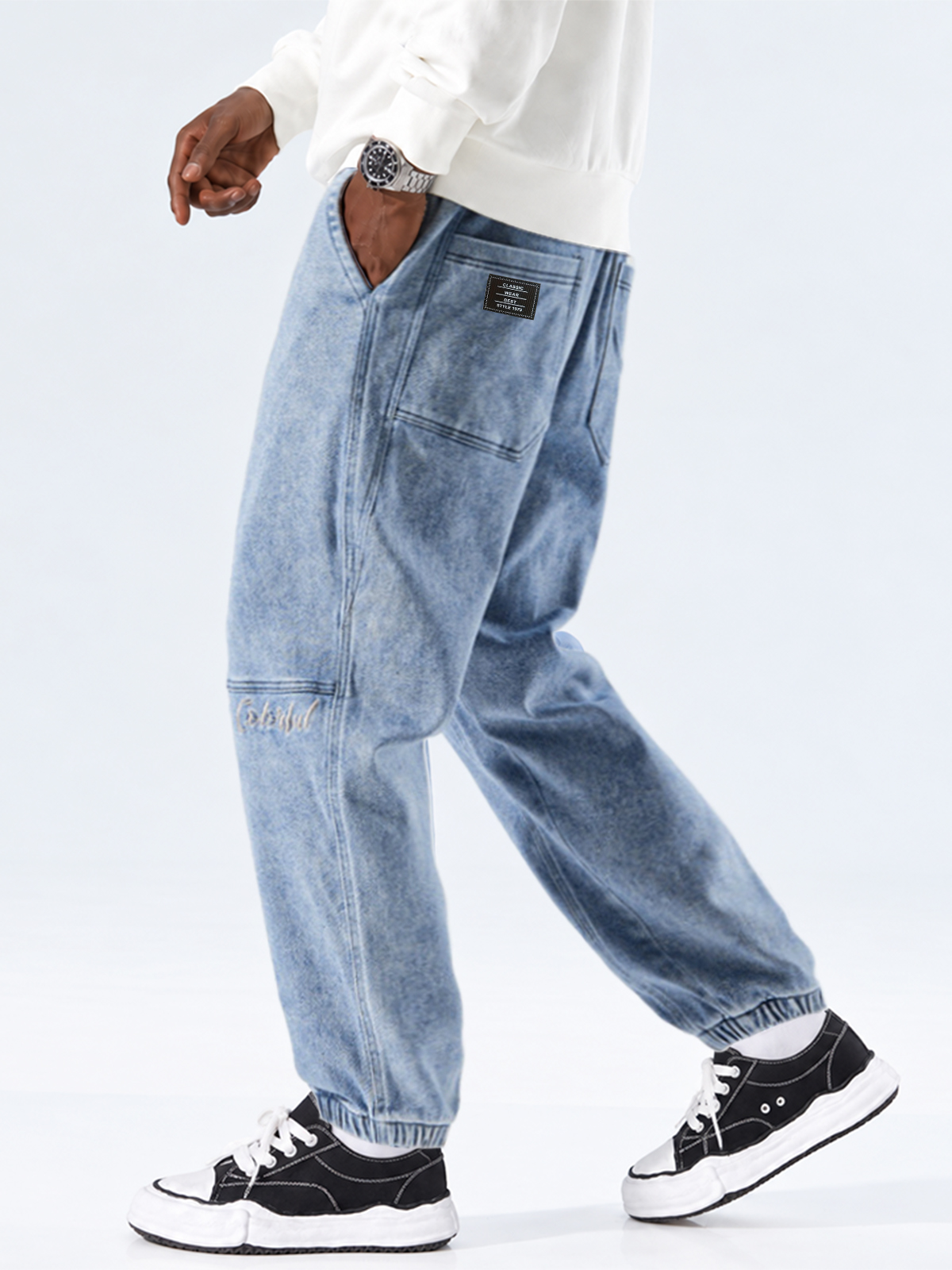 Men's 100% Cotton Vintage-Washed Distressed Multi-Pocket Loose-Fit Cuffed Casual Pants