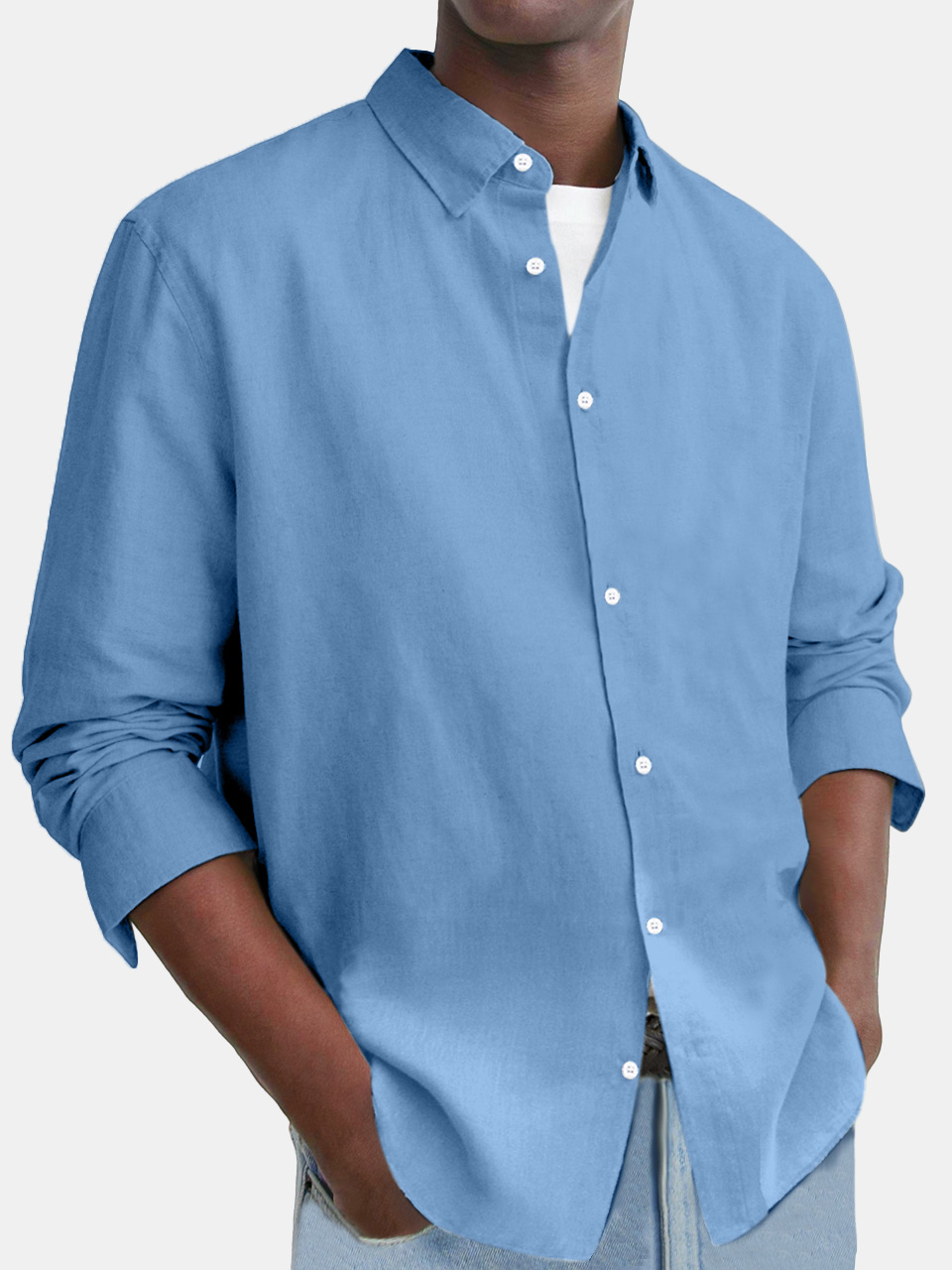 Men's Everyday Comfort Cotton And Linen Loose Button Long Sleeve Shirt