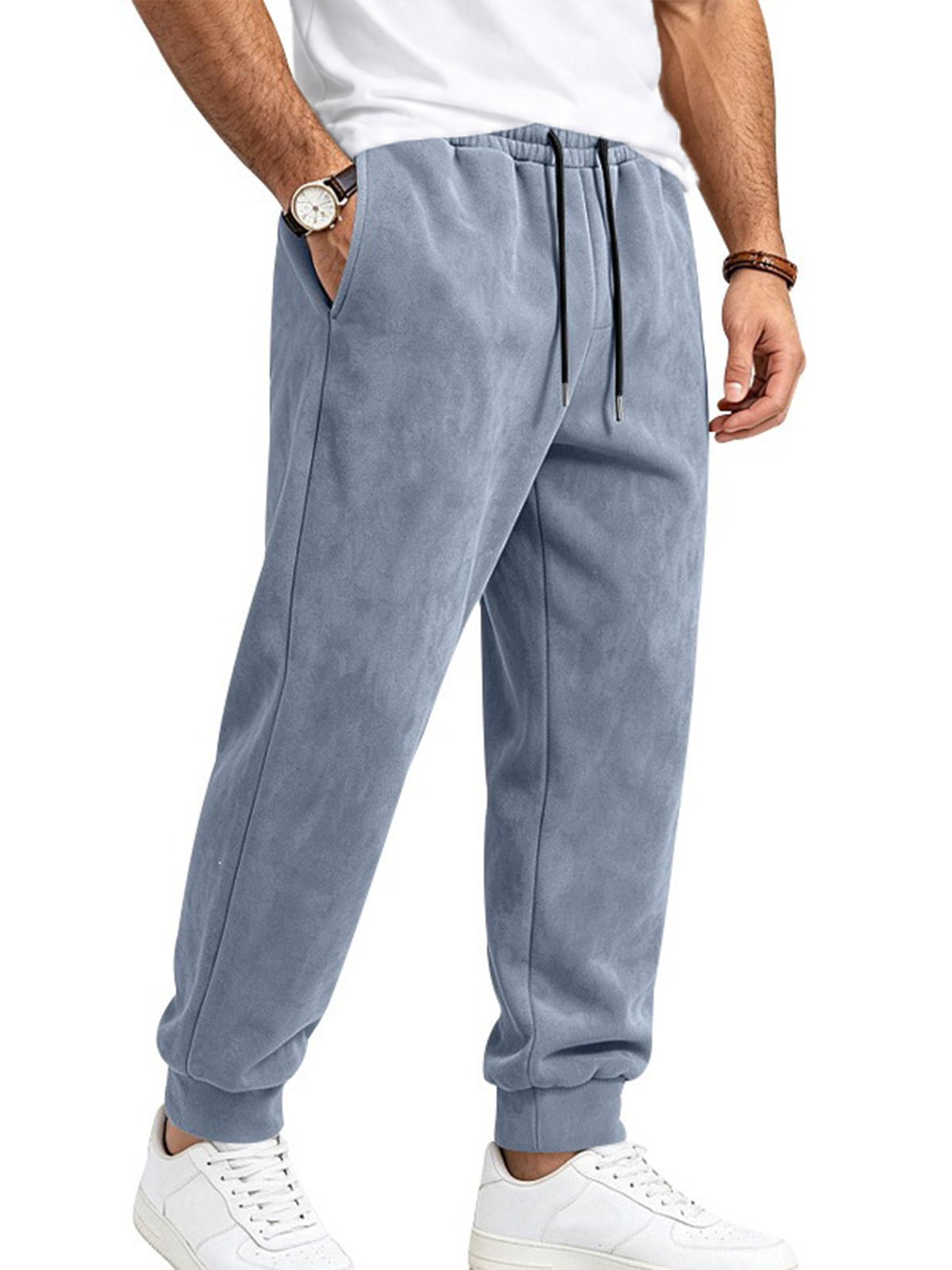 Men's Soft Suede-Touch Drawstring Jogger Pants
