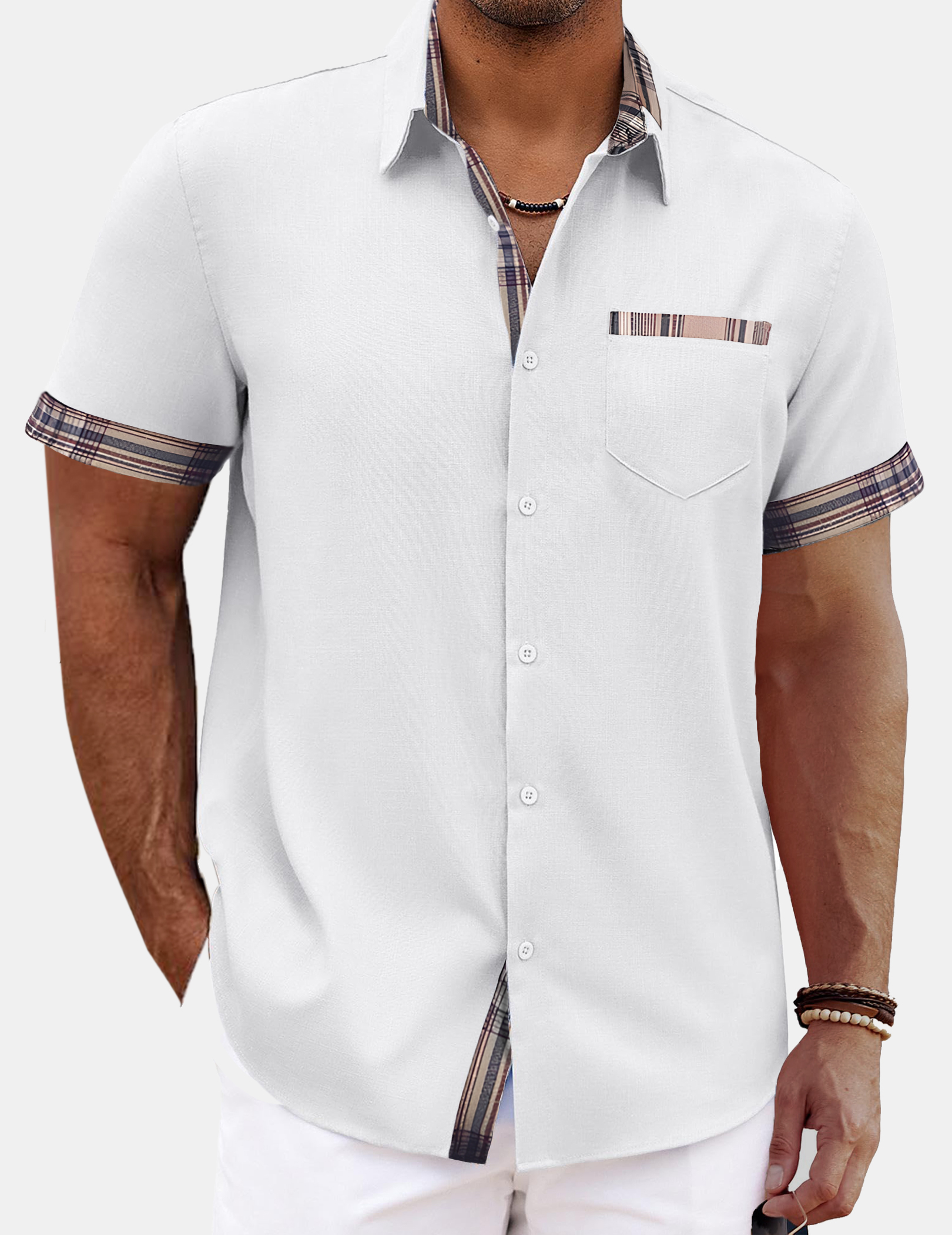 Men's Everyday Fashion Checkered Contrast Short Sleeve Shirt