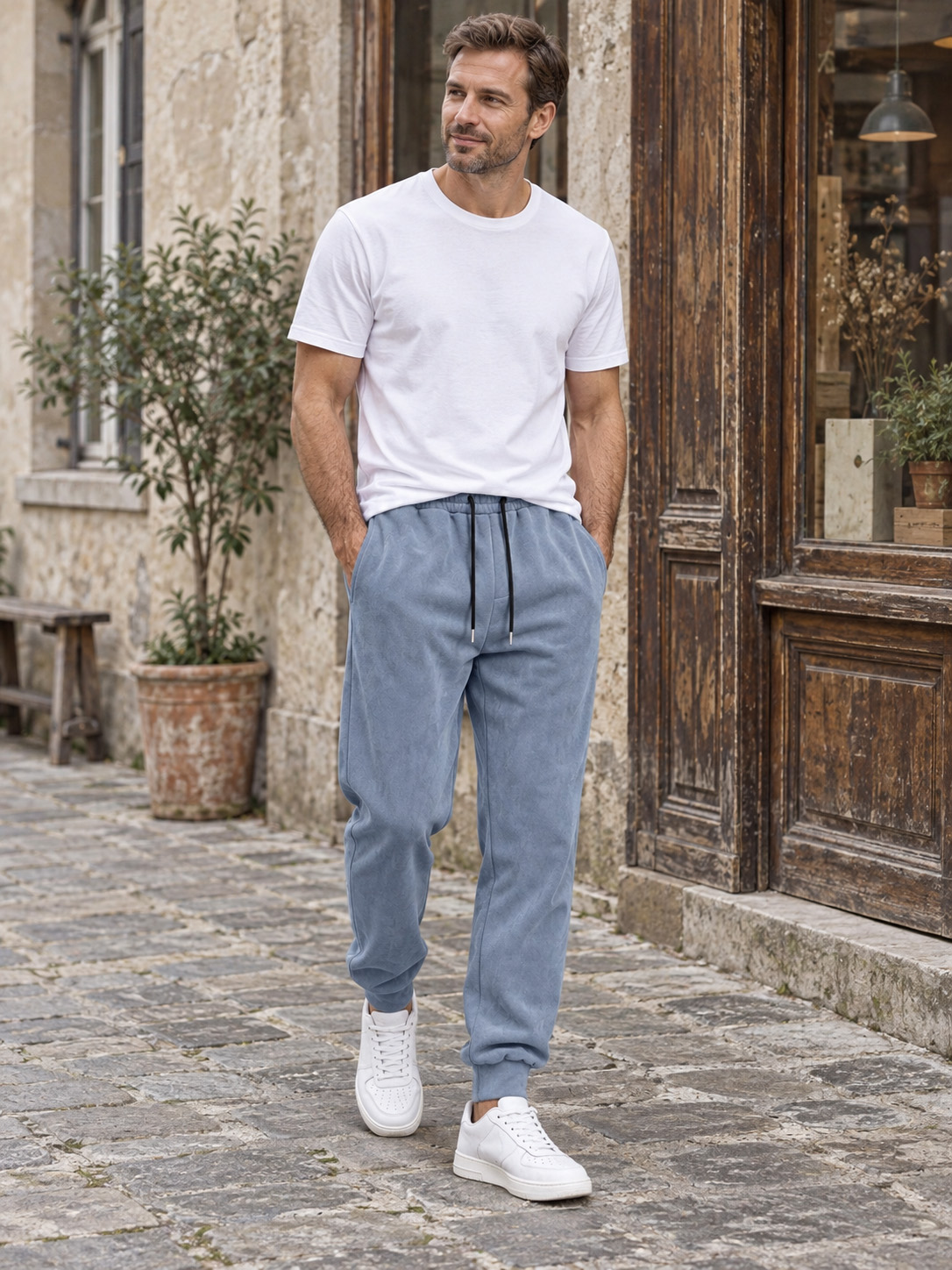 Men's Soft Suede-Touch Drawstring Jogger Pants