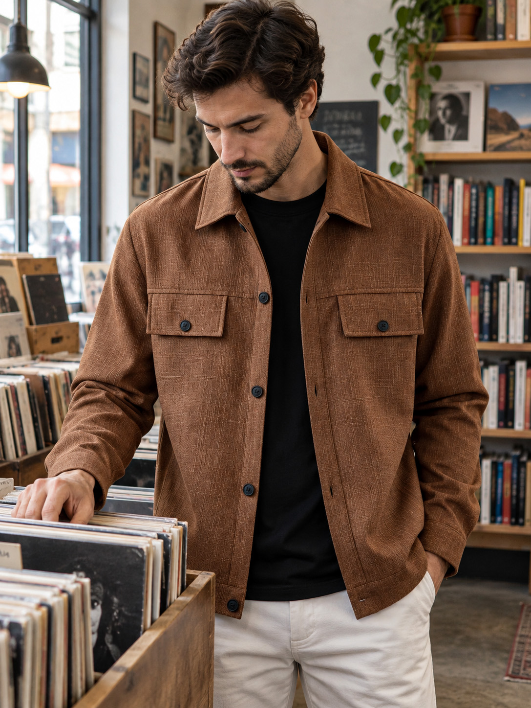 Casual Minimalist Cotton-Linen Overshirt