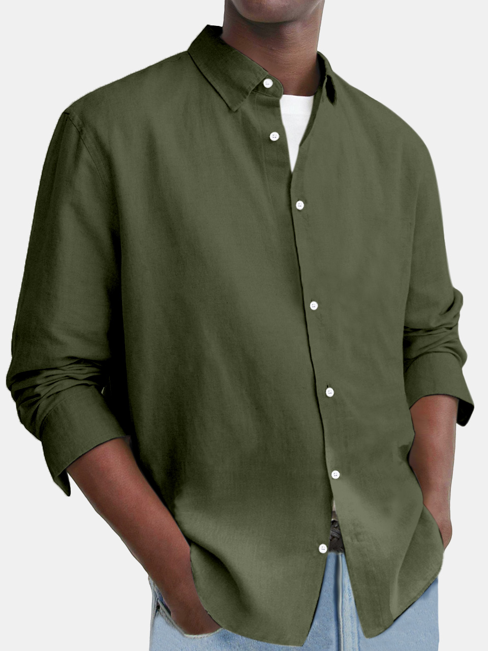 Men's Everyday Comfort Cotton And Linen Loose Button Long Sleeve Shirt