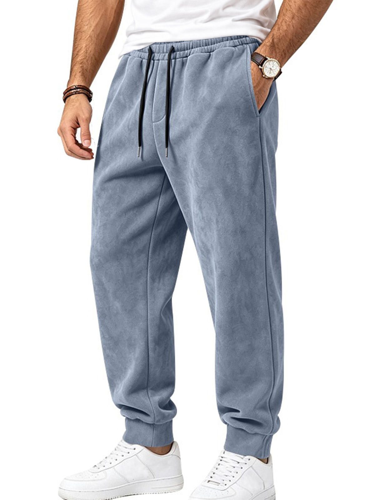 Men's Soft Suede-Touch Drawstring Jogger Pants