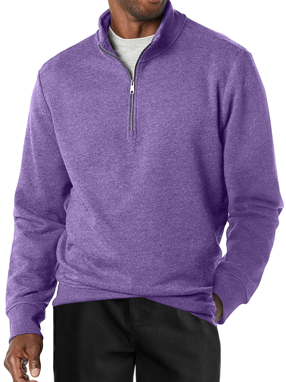 Men's Casual Stand Collar Zipper Solid Color Comfortable Long-sleeved Sweatshirt